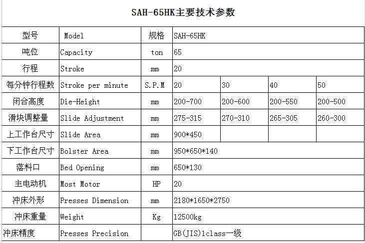 龍門65噸高速沖床